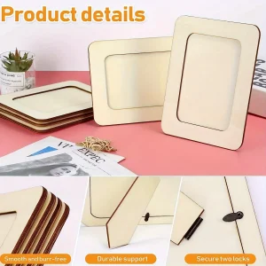 6-delige Houten Fotolijstenset voor DIY Creatieve Projecten, Onvoltooid Houten Fotolijsten voor Postkaarten en Foto’s